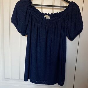 Michael Kors Navy Eyelet Blouse